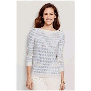 Lands' End‎ Jacquard Ivory & Blue Sweater with Pockets